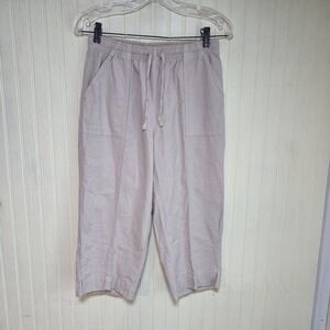 Erika Petite Capri Pants Womens PS Beige Drawstring Elastic Waist Crop Casual